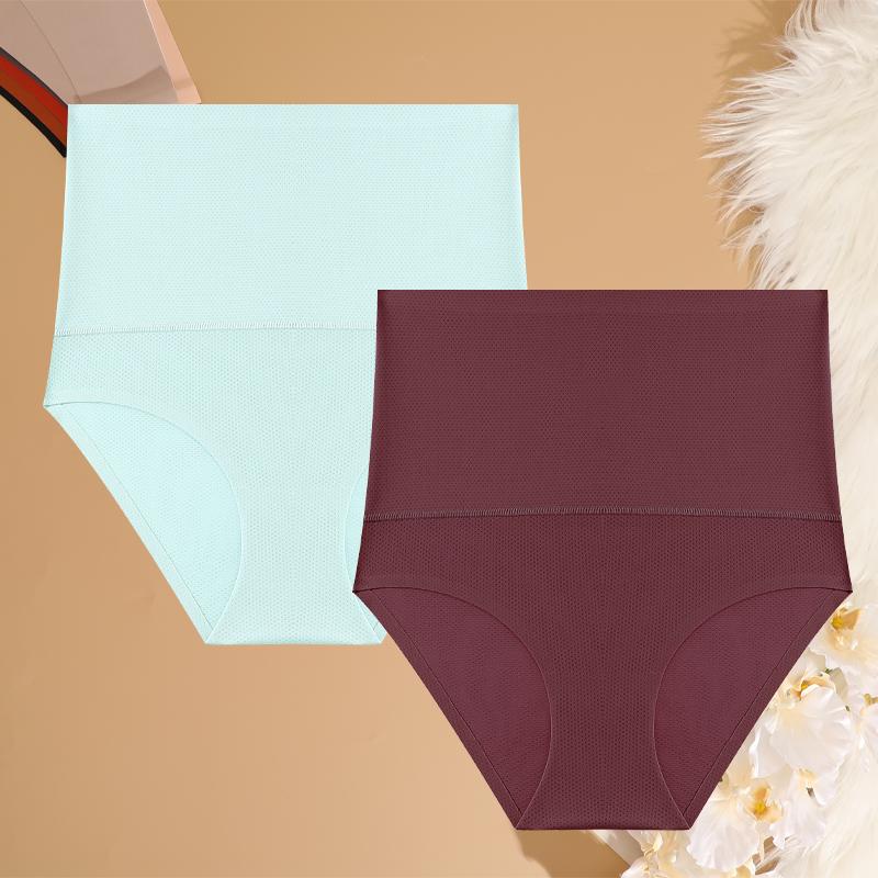 2 Pcs High Waist Seamless Flat Belly Underwear Women Female Abdominal Waffle Panties Hip Lift Briefs Breathable Shaperwear S-XXL