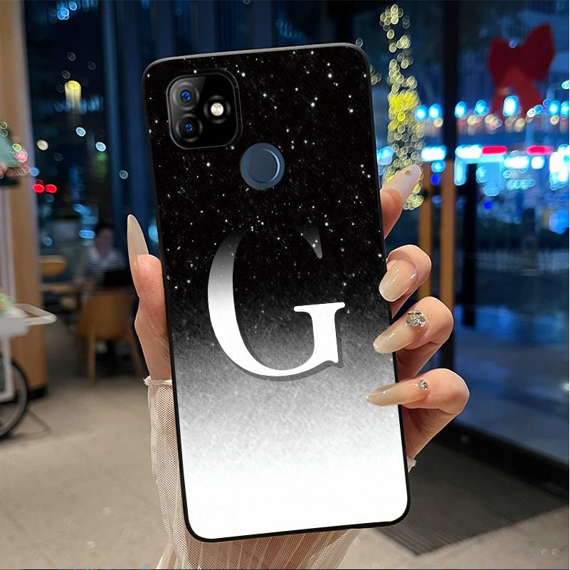 Phone Case For Itel P36 Play/Vision 1 Couple Soft Silicone Anti-scratch Black Shell Elegant Simple Letter Flower Pattern Casing
