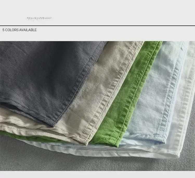 Мужская модная повседневная белая рубашка из хлопка и льна с коротким рукавом