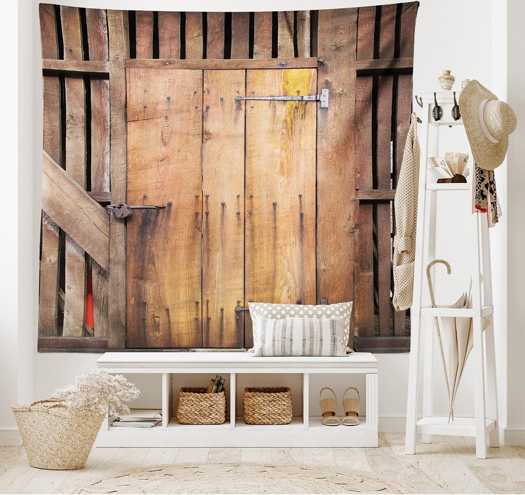 Деревянный гобелен с принтом на дверь сарая в деревенском стиле, домашняя спальня, гостиная, декор стен общежития, тканевый гобелен