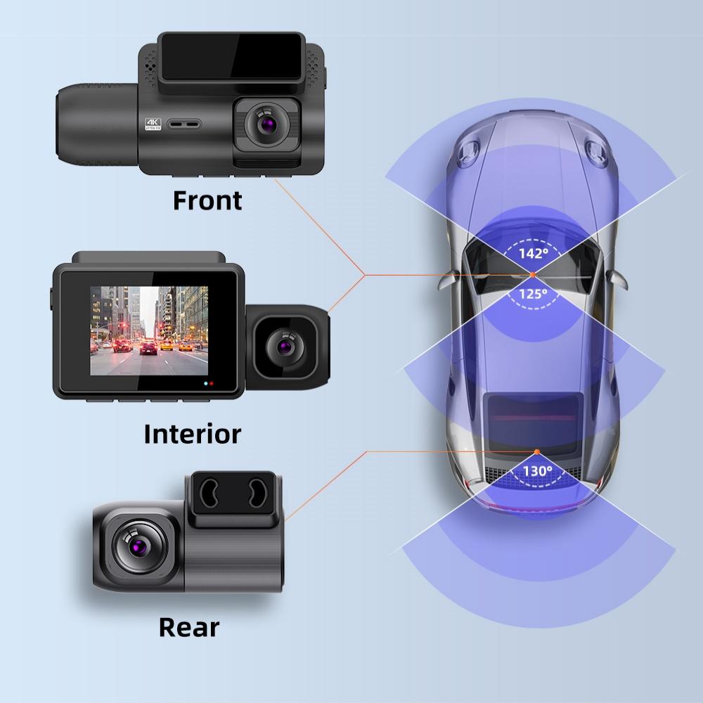 2Inch 4K+2K+1K 4K 3 Channel Dash Cam Dashcam Front and Rear Inside Interior WIFI GPS Night Vision Parking Monitor for Car