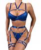 Sexy Women's Underwear Set: Bra, Belts, Chains, Thongs, Blue L