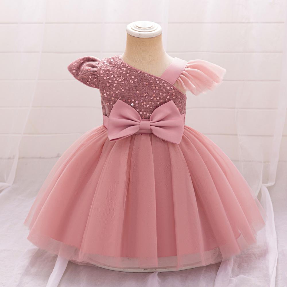 Baby Sequin Bow Dresses for Girl Christmas Fly Sleeves Wedding Party Princess Dress Kids Inafnt 1st Birthday Formal Gala Costume