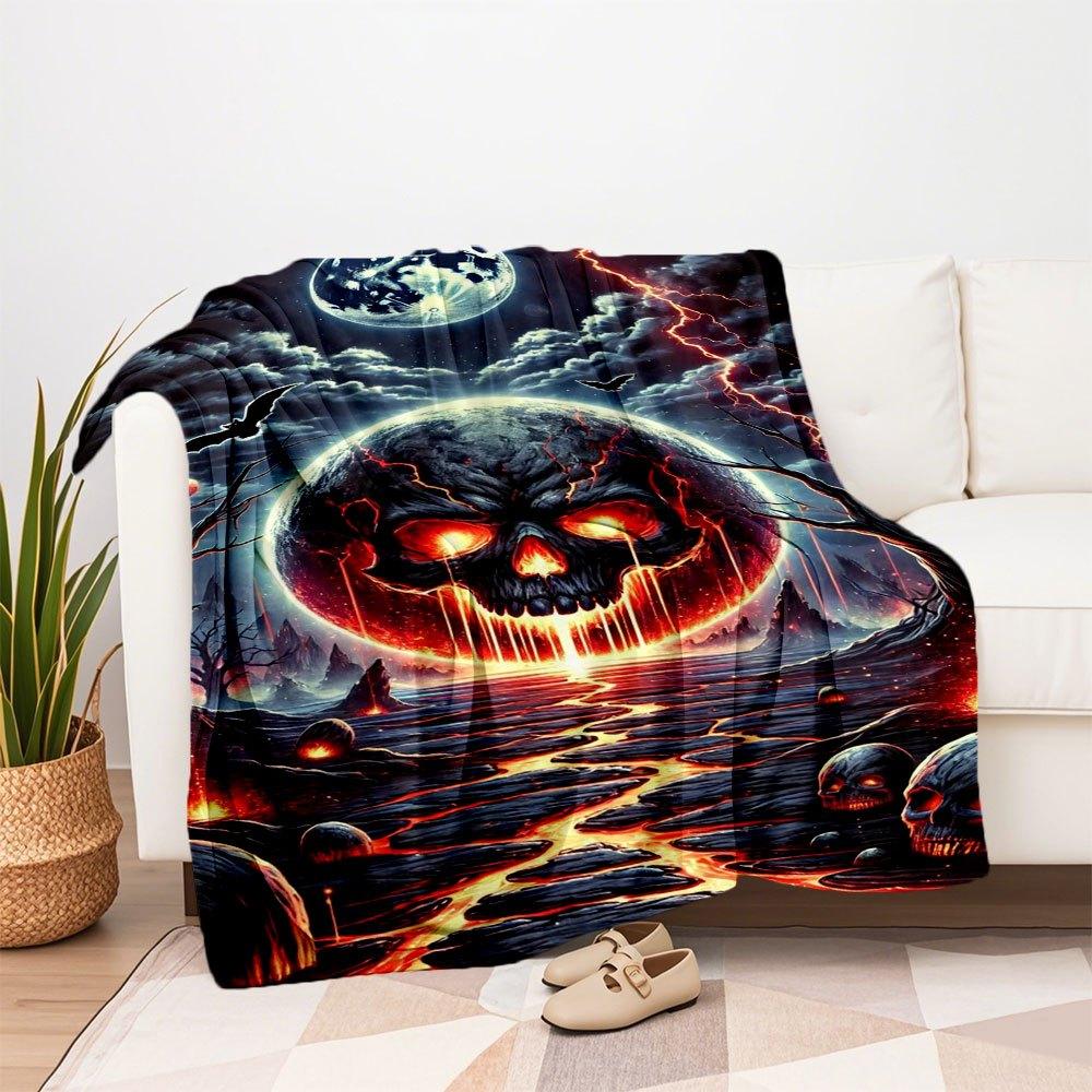 "Halloween Horror: Fiery Skull Pathway Wall Art"Blanket Flannel Throw Blanket for Sofa, Bed, Travel, Camping, Office