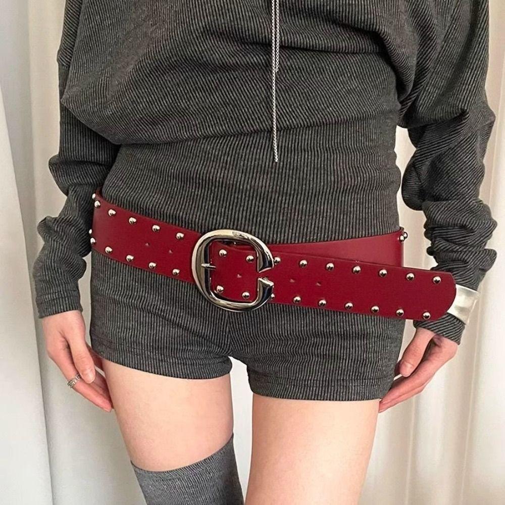 Gothic Wide Women's Belt Designer Dress Jeans Belt Vintage Rivet Waist Belt Streetwear
