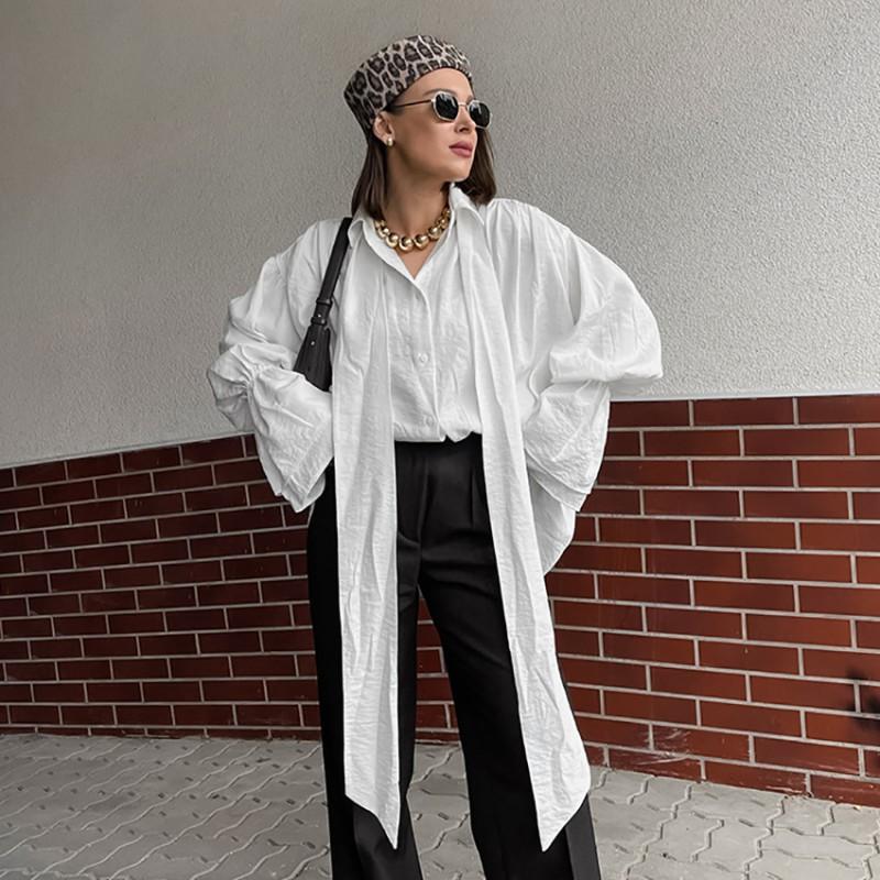 Womens White Flared Sleeve Shirt 2026 Commuter Loose Blouse Elegant Top