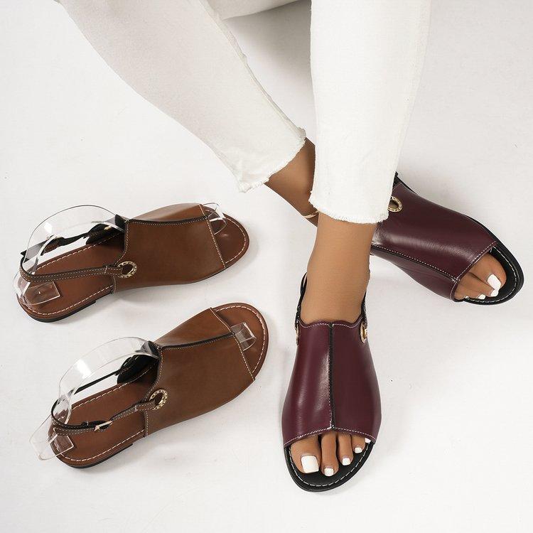 Сандалии женские больших размеров на плоской подошве с открытым носком и ремешком с металлической пряжкой, сандалии для пляжа с открытым носком