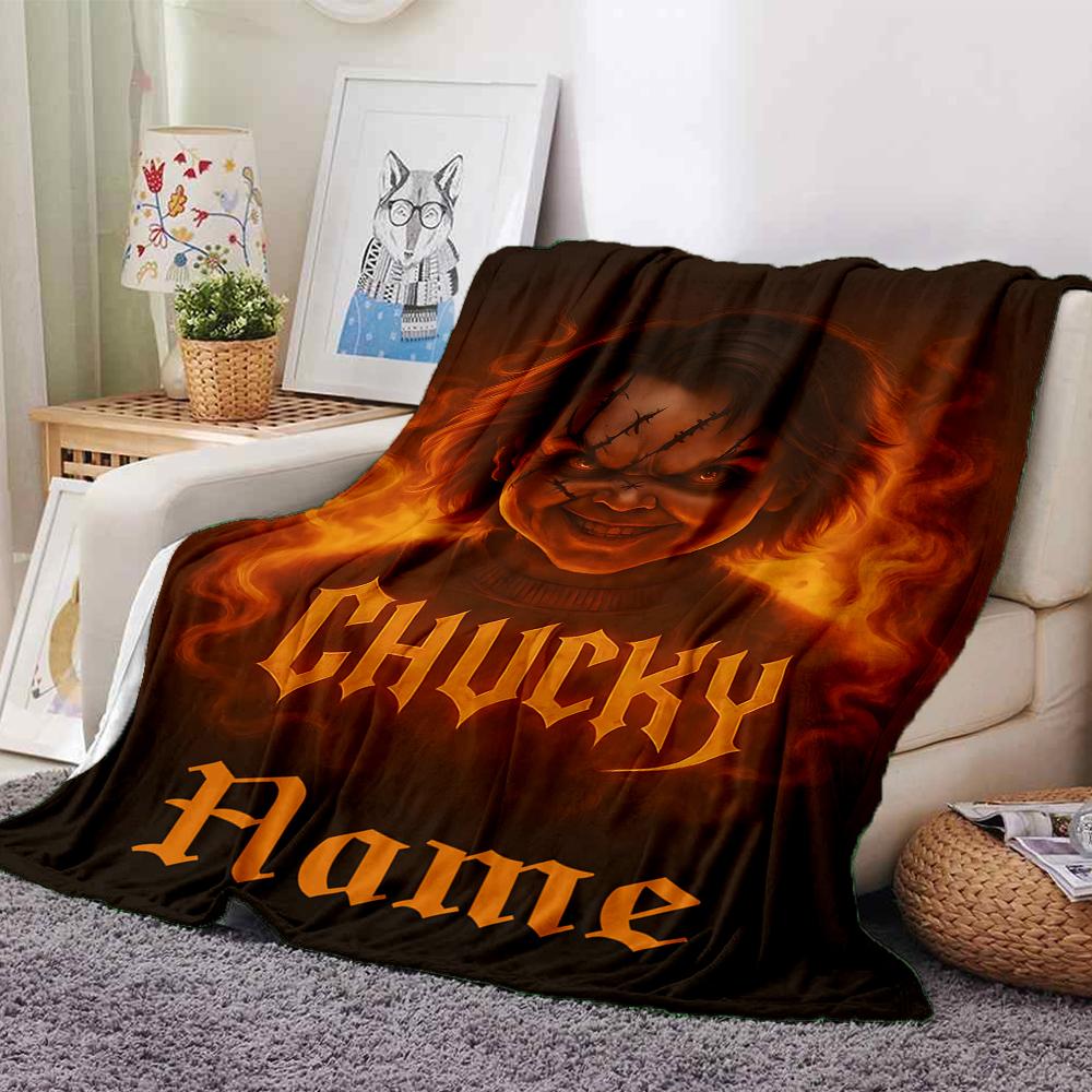 Custom Name Fiery Chucky Portrait Party Blanket For Couch Bed Plush Cozy Fuzzy Blanket Super Soft Warm Blankets For Fall And Winter 0916300