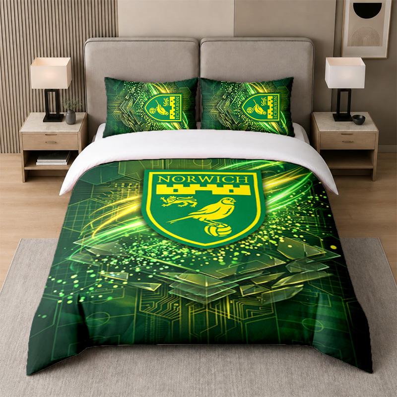 3Pcs Bedding SetNorwich City Football Soft Bed Sheet and Two Pillowcases Home Bedroom Decor