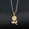 New  Sweet Zircon Sunflower Pendant Necklaces for Women Stainless Steel Chain Jewelry Accessories Wedding Party Gifts