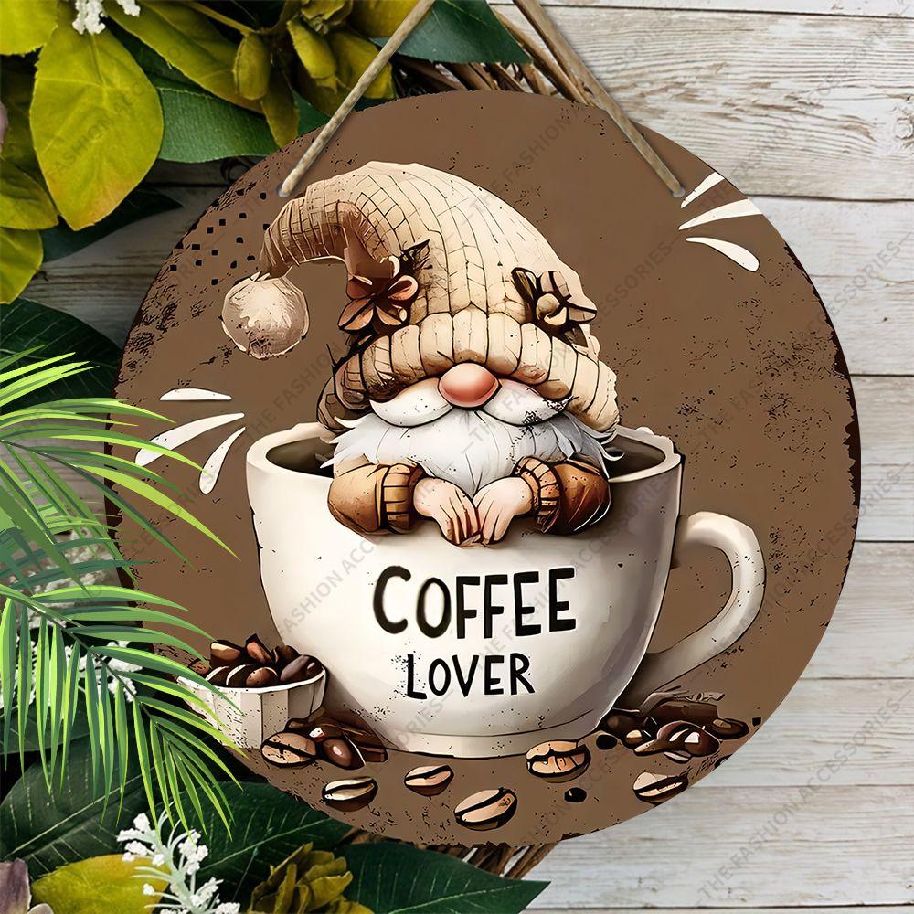 Плоские подвесные декоративные таблички 2D, украшение для интерьерной стены или двери, узоры - гномы и кофе, интересные подарки для семьи и друзей