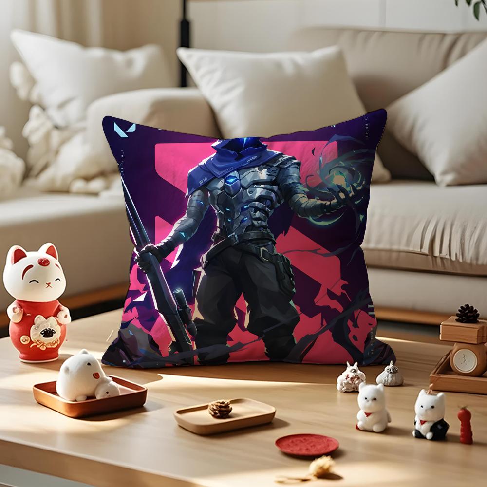 Game Valorant Cushion Cover Anti-Dustmite Pillowcase Invisible Zipper Silky Short Plush Sofa Cushion Cover