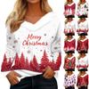 Women's Fashion Long Sleeve Christmas Day Printed Plush Neck V-Neck Pullover Top