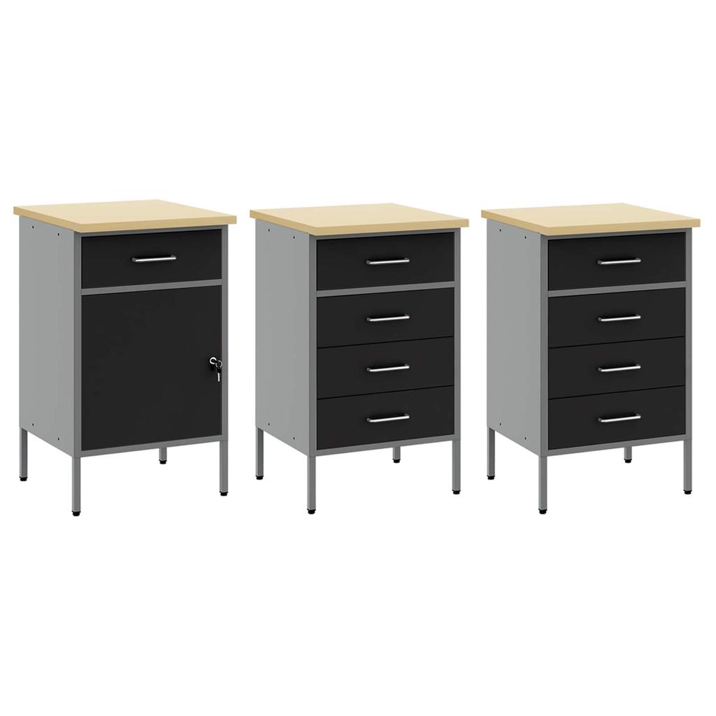 Workbench with Drawers 8 pcs Black Engineered Wood and Steel