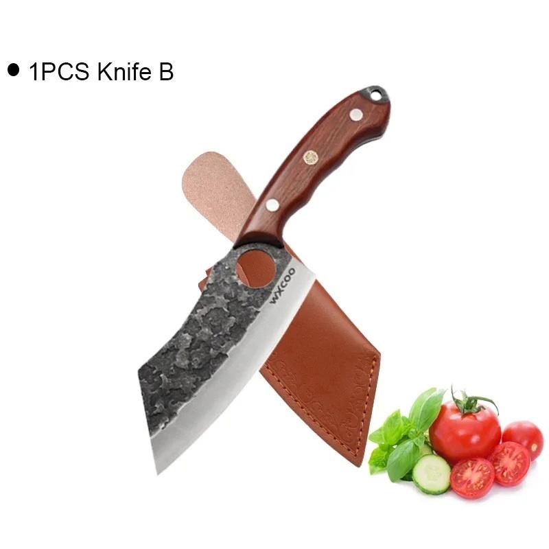 WXCOO Stainless Steel Kitchen Boning Knife Butcher Knives Forged Bone Cutter Fruit Knife Wooden Handle Scissors Meat Knife