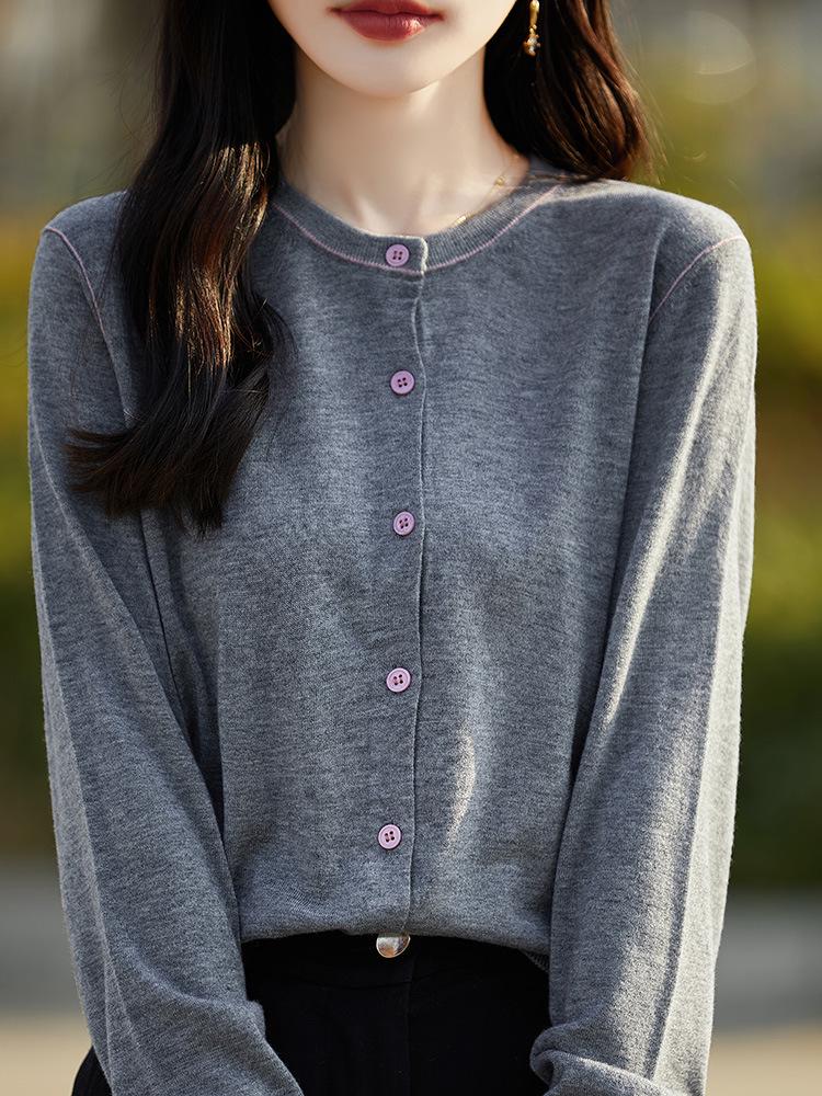Autumn 2025 Fine Wool Women's Long Sleeve Cardigan - Socialite Style Thin Sweater Top