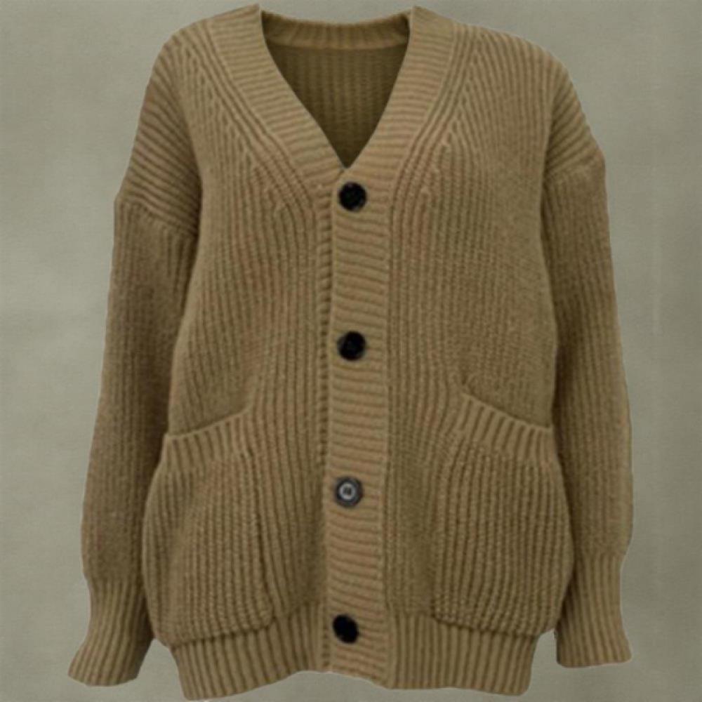 New ArriVals Open Run Women Loose Fit V Neck Cardigan Big Button Solid Color