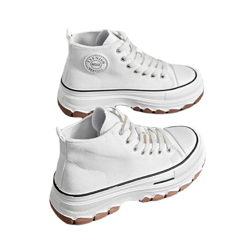 Модная дизайнерская обувь для женщин 2024 года, новые высокие женские парусиновые туфли на весну и осень, повседневные кроссовки на платформе больших размеров для бега и спорта