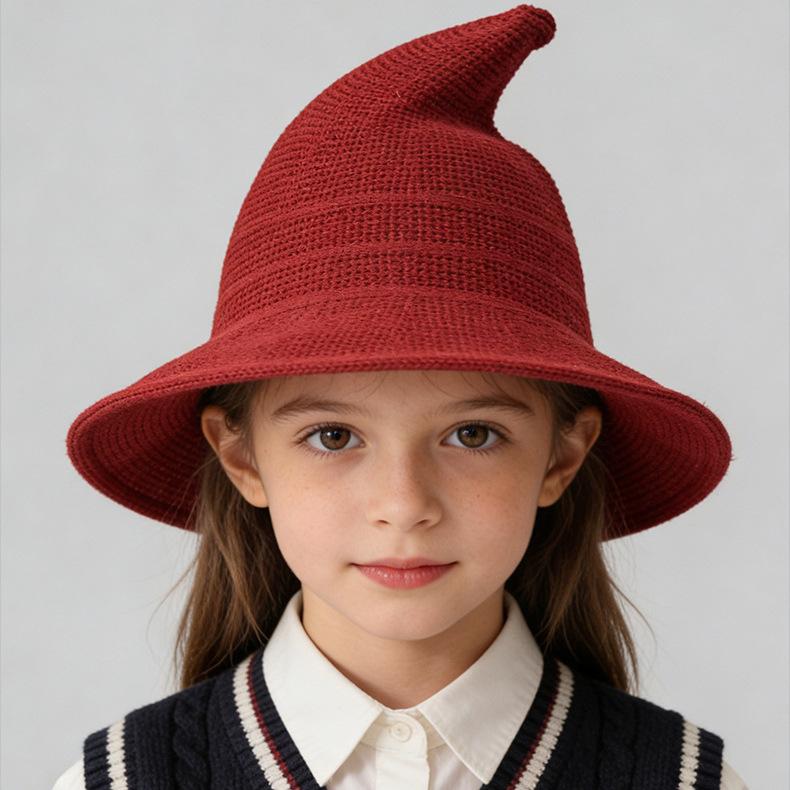 Spring and Autumn Children's Wizard Hat Witch Hat Cotton Yarn Knitted Hat Halloween Foldable Witch Hat Women's