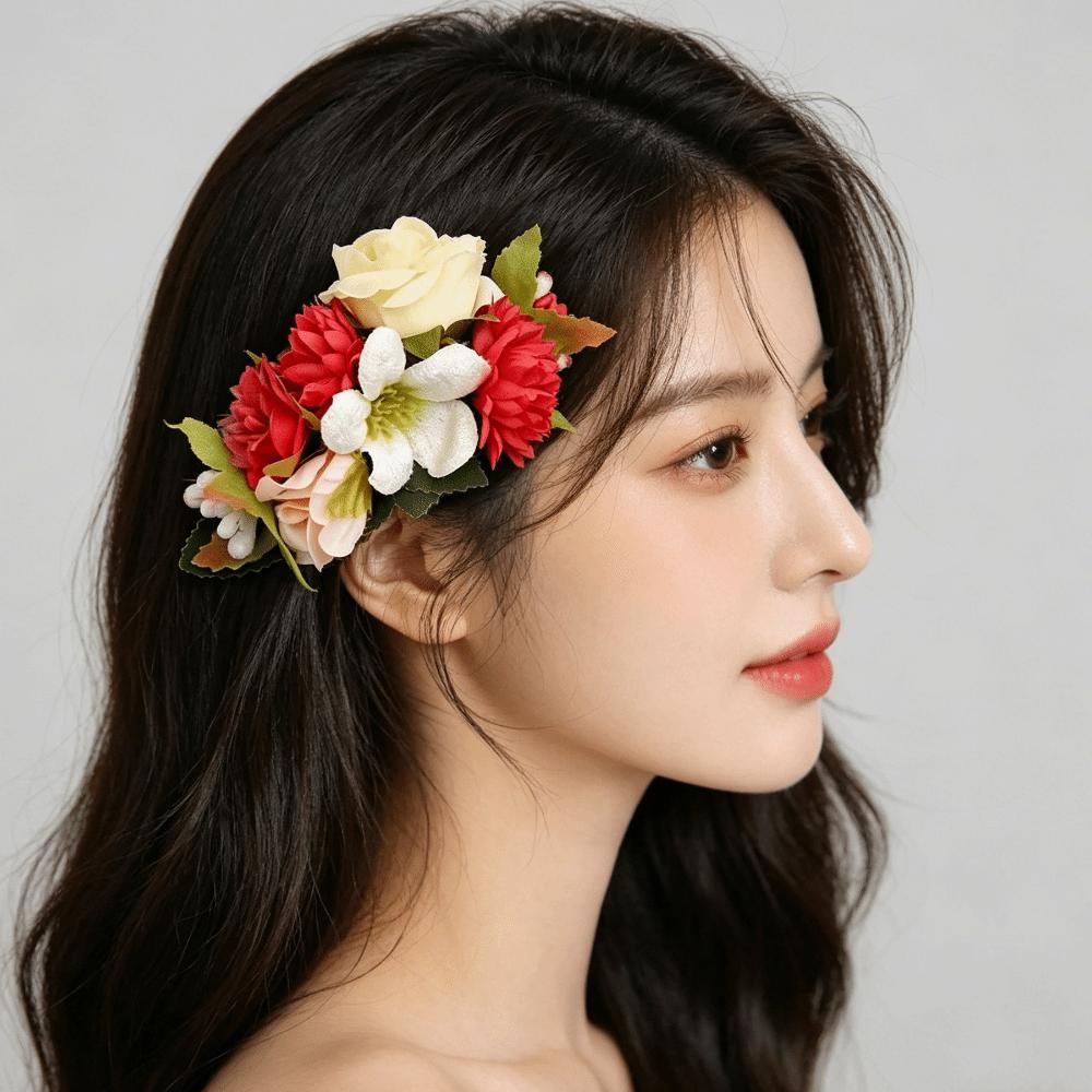 Versatile Plate Hair Romantic Flower Hair Comb Vintage Metal Bridal Hair Accessories Fabric Retro Rose Bridesmaid Headwear Women