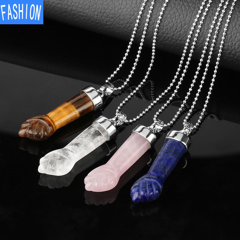 Уникальное европейское и американское персонализированное ожерелье с подвеской из натурального кристалла в виде ладони, оригинальное ожерелье