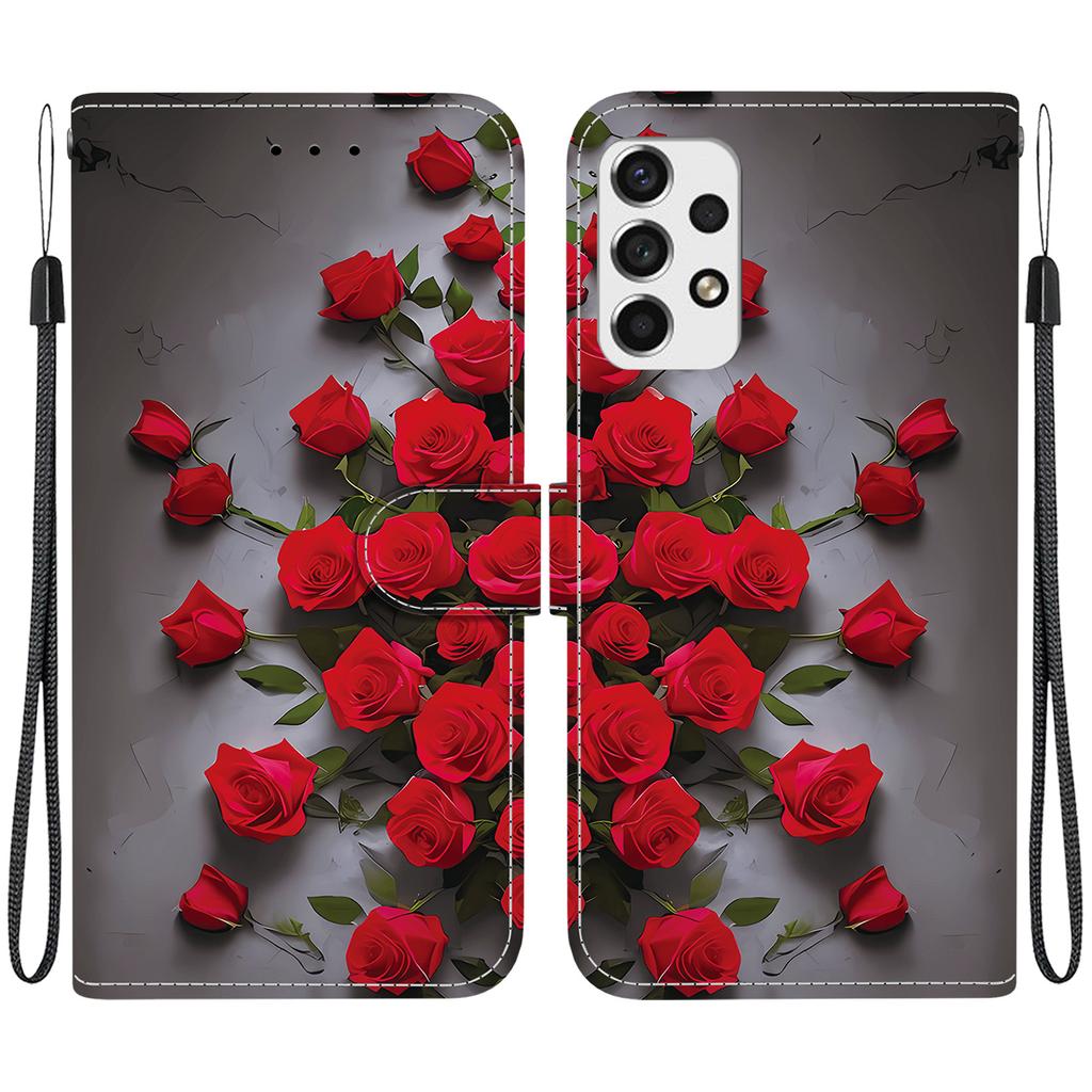 Handmade PU Leather Flip Case for Samsung Galaxy A53 5G (A536B/A536U/A536...)- Anti-Slip Shockproof Cover with Wrist Strap & Heart/Rose Cat Designs