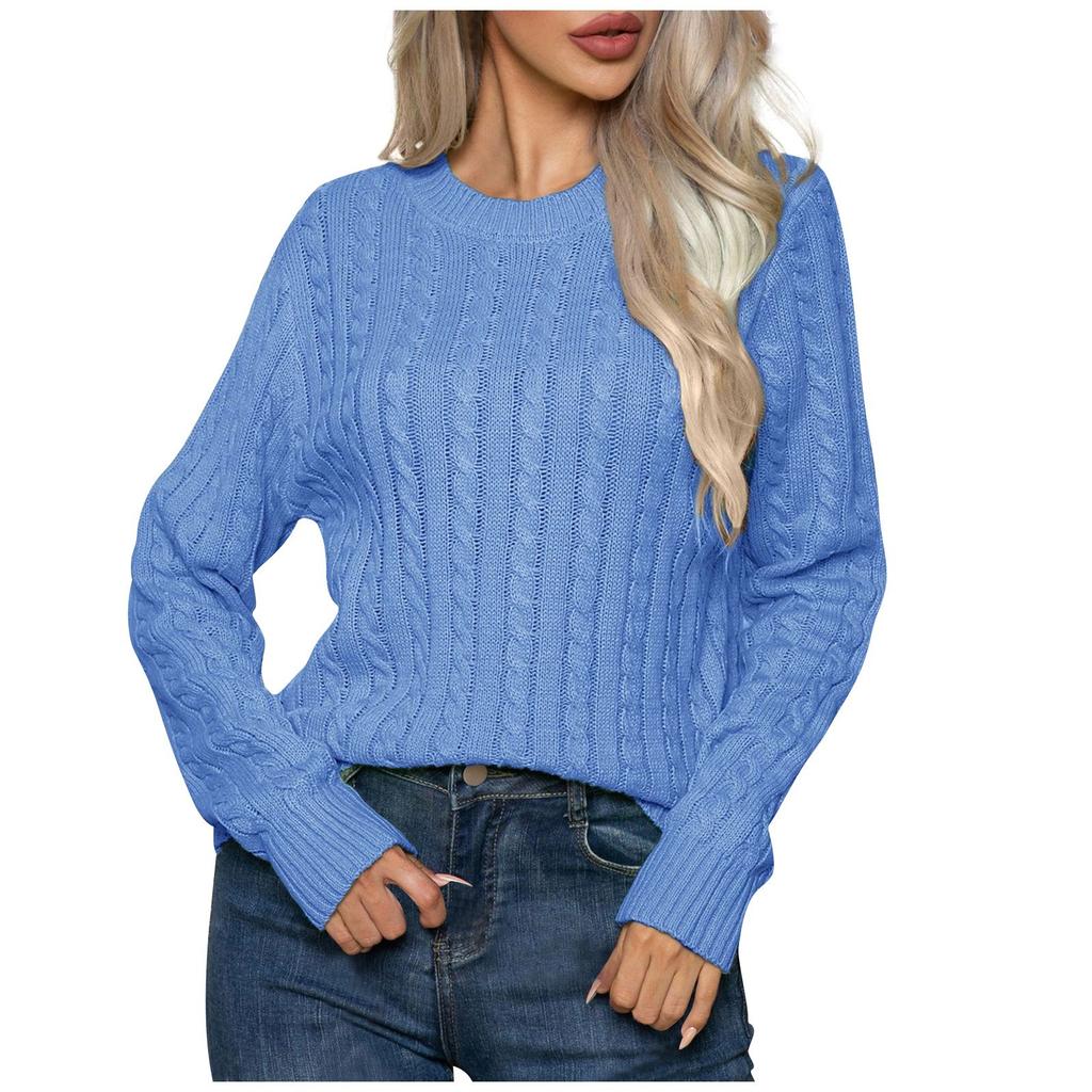 Женская мода повседневный свитер с круглым вырезом из теста и переплетениями