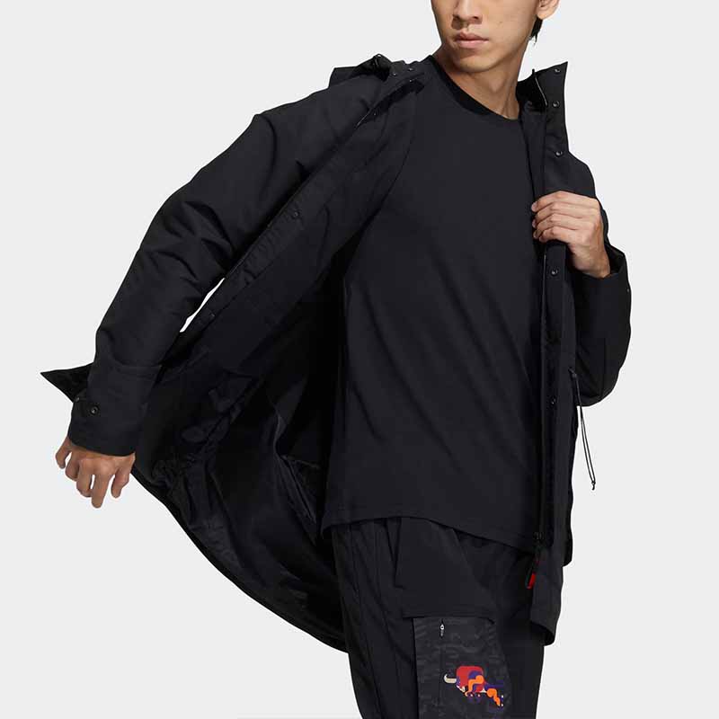 Adidas Куртка серии CNY с толстовкой с принтом и мужскими топами из тканой ткани на флисовой подкладке черного цвета H37917