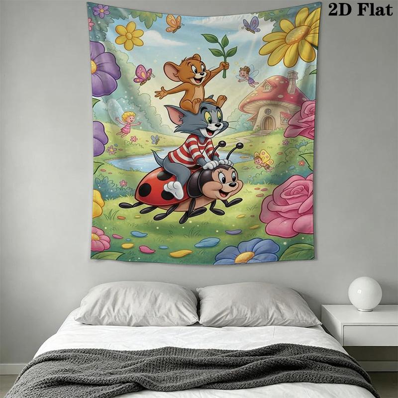 Tom Jerry Bubble Fun Tapestry Wallmounted Fashion Print Soft Background Wall Hanging Cloth Wall Covering Decoration