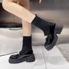 Модные ботильоны на массивной подошве, женские короткие туфли на платформе, кожаные черные женские ботильоны-носки до щиколотки, ботинки New Rock Fashion 2024, весна, горячая осень