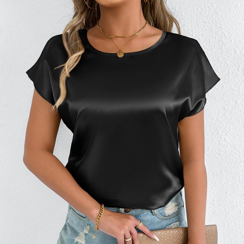Женская модная повседневная однотонная футболка с круглым вырезом и короткими рукавами Футболка с короткими рукавами