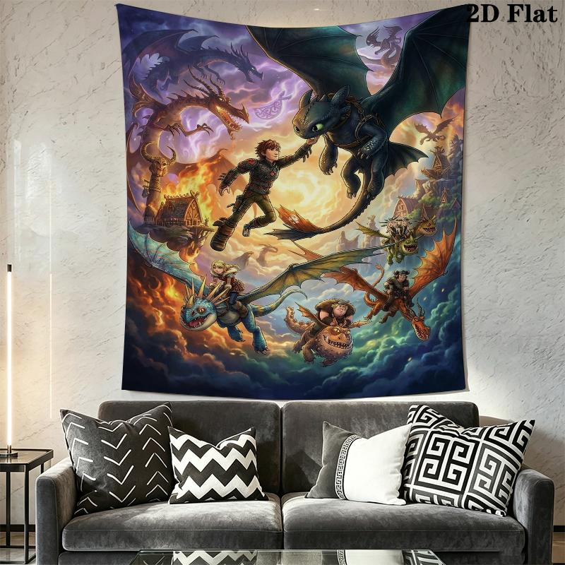 How to Train Your Dragon Wall Tapestry Aesthetic Wall Hanging Printed Fabric Blanket Decorative Tapestries for Bedroom Living Room Home Decor