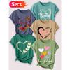 A sweet, romantic floral print featuring butterflies in a heart shape Five-piece set of women's short-sleeve tops Elegant summer clothing Essential