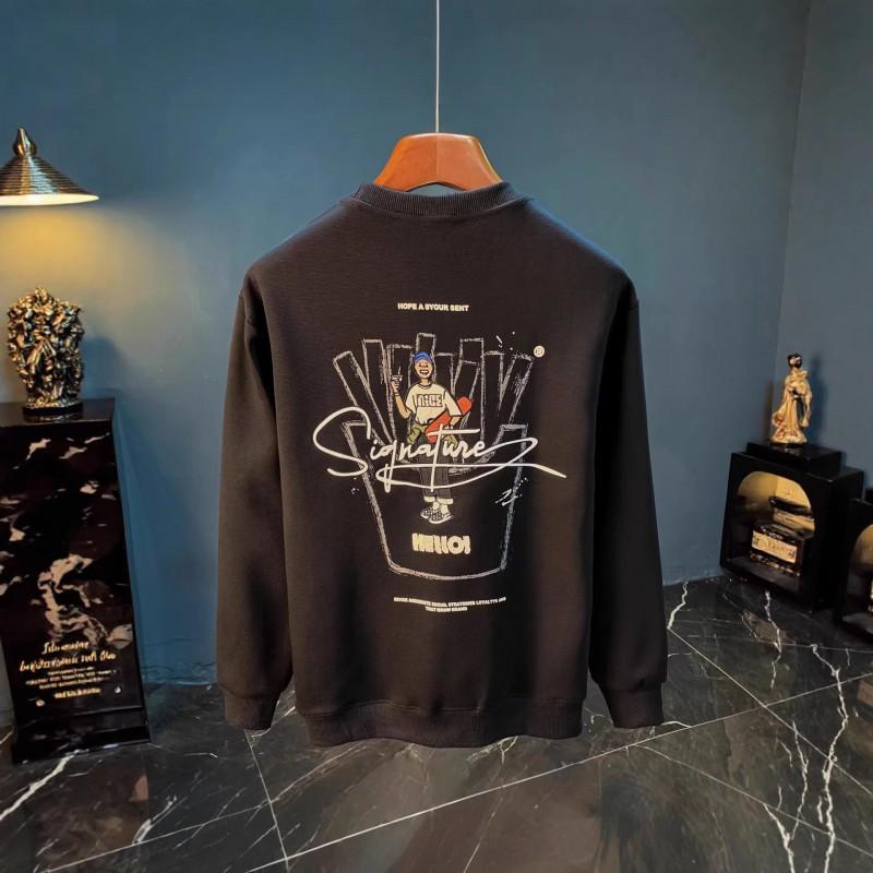 Mens Oversized Crewneck Fleece-Lined Hoodless Sweatshirt Winter Print Long Sleeve Casual Top