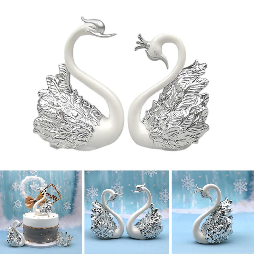 2x Romantic Crown Swan Cake Topper Baking Decorative Tabletop Decor Golden