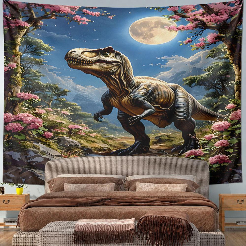 "Majestic Dinosaur Under Full Moon" Pattern Wall Hanging Tapestry Decorative Tapestry Home Decor for Bedroom and Living Room