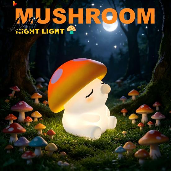 Mushroom Night Light for Kids Light Squishy Silicone Touch Nursery Lamp Warm White & RGB Color‑Changing Baby 2 Modes USB Rechargeable Bedside