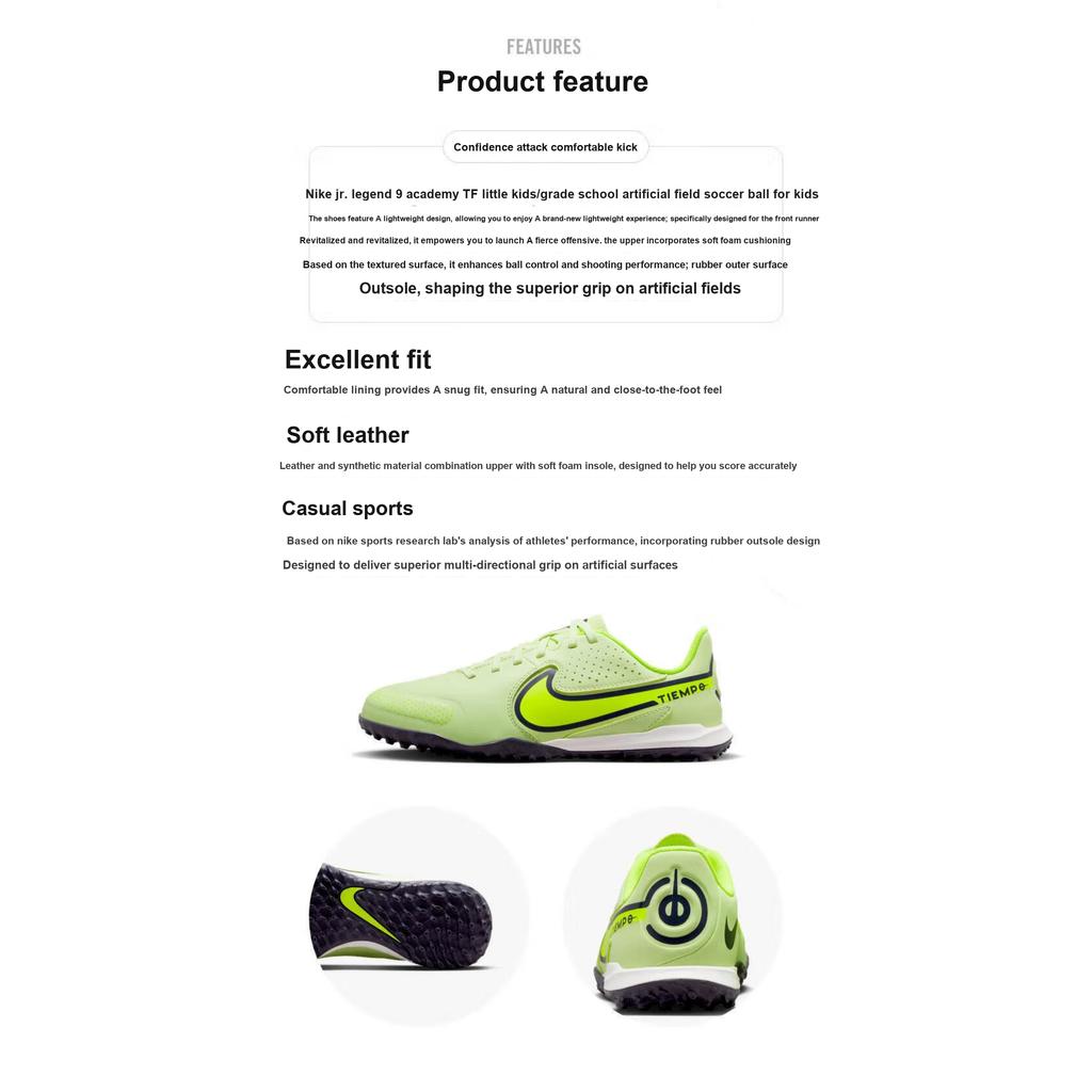Nike Детские кроссовки Tiempo Legend 9 Academy TF GS Luminous Pack Green Barely-Volt Summit-White DA1328-705