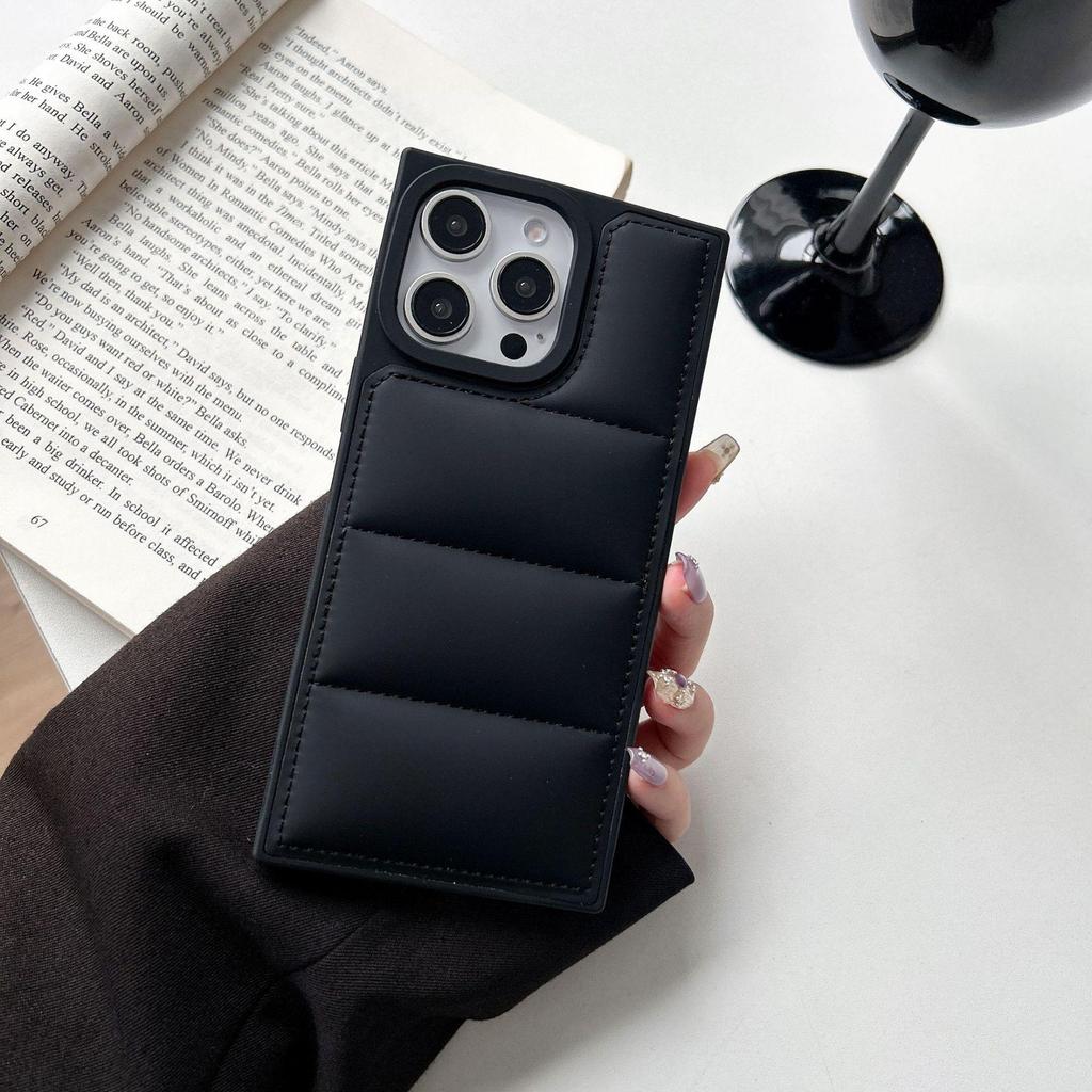 New Leather Square Down Jacket Suitable for iPhonel 16 Promax 15 Plus 14 Pro Max 13 12 11 Phone Case Soft Touch Protection