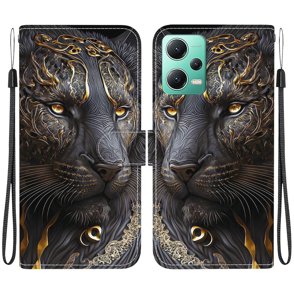 Handmade PU Leather Flip Case for Redmi Note 12 5G/Xiaomi Poco X5 Anti-Slip Shockproof Cover with Wrist Strap & Heart/Rose Cat Designs