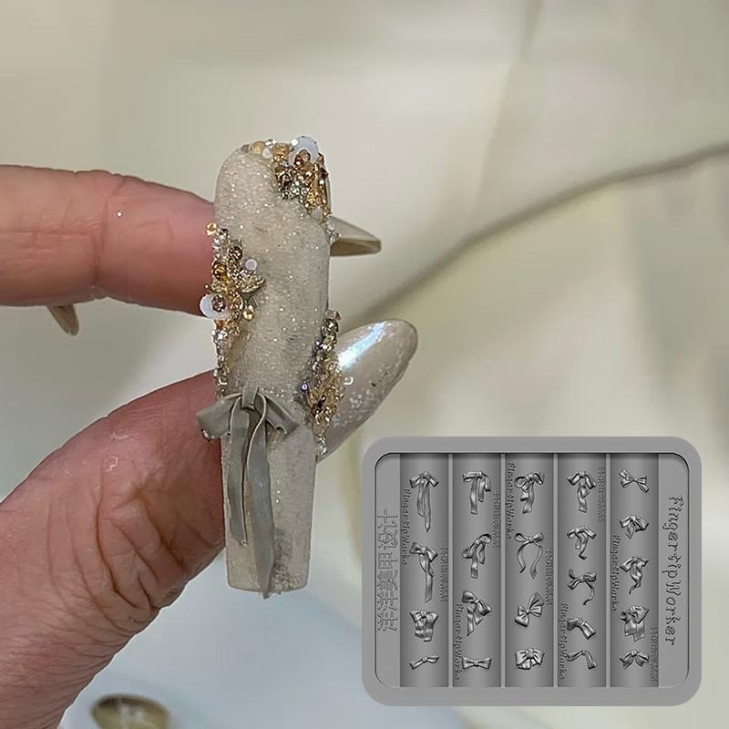 3D Силиконовая форма для ногтей в виде бантика, смешанных размеров, в форме ленты, мягкие штамповочные пластины, кавайный бантик, инструменты для DIY маникюра