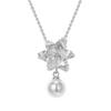 WUIHA Vintage 100% 925 Sterling Silver Lab Sapphire Pearl High Carbon Diamonds Gemstone Flower Pendant Necklace Fine Jewelry