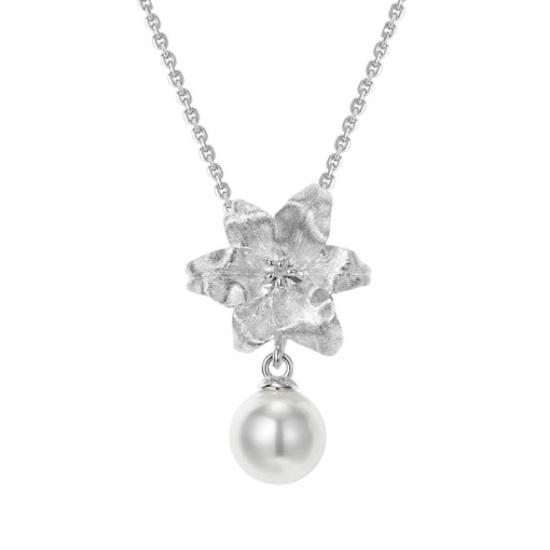 WUIHA Vintage 100% 925 Sterling Silver Lab Sapphire Pearl High Carbon Diamonds Gemstone Flower Pendant Necklace Fine Jewelry
