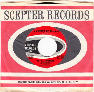 7-дюймовая пластинка BJ. THOMAS Больше всего Маска SCE12299 Scepter Records 1970 США Рок Б/у