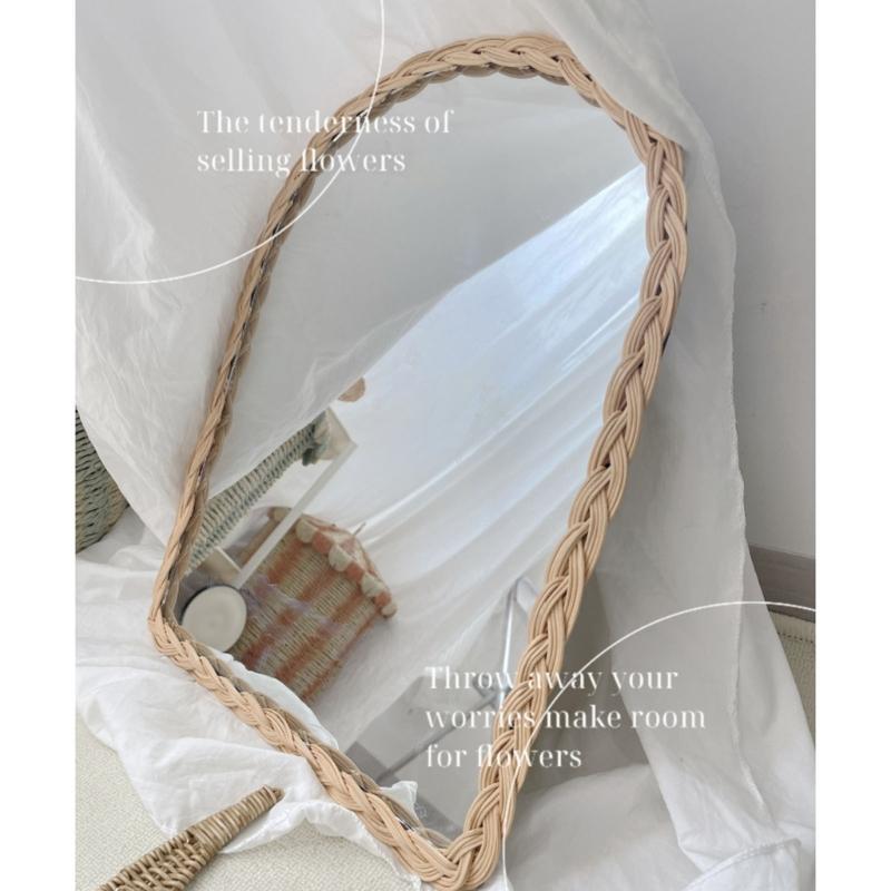 Ротанговое настенное зеркало с деревянной рамой, арочное деревянное зеркало для современных декоративных ванных комнат, гостиных, прихожих