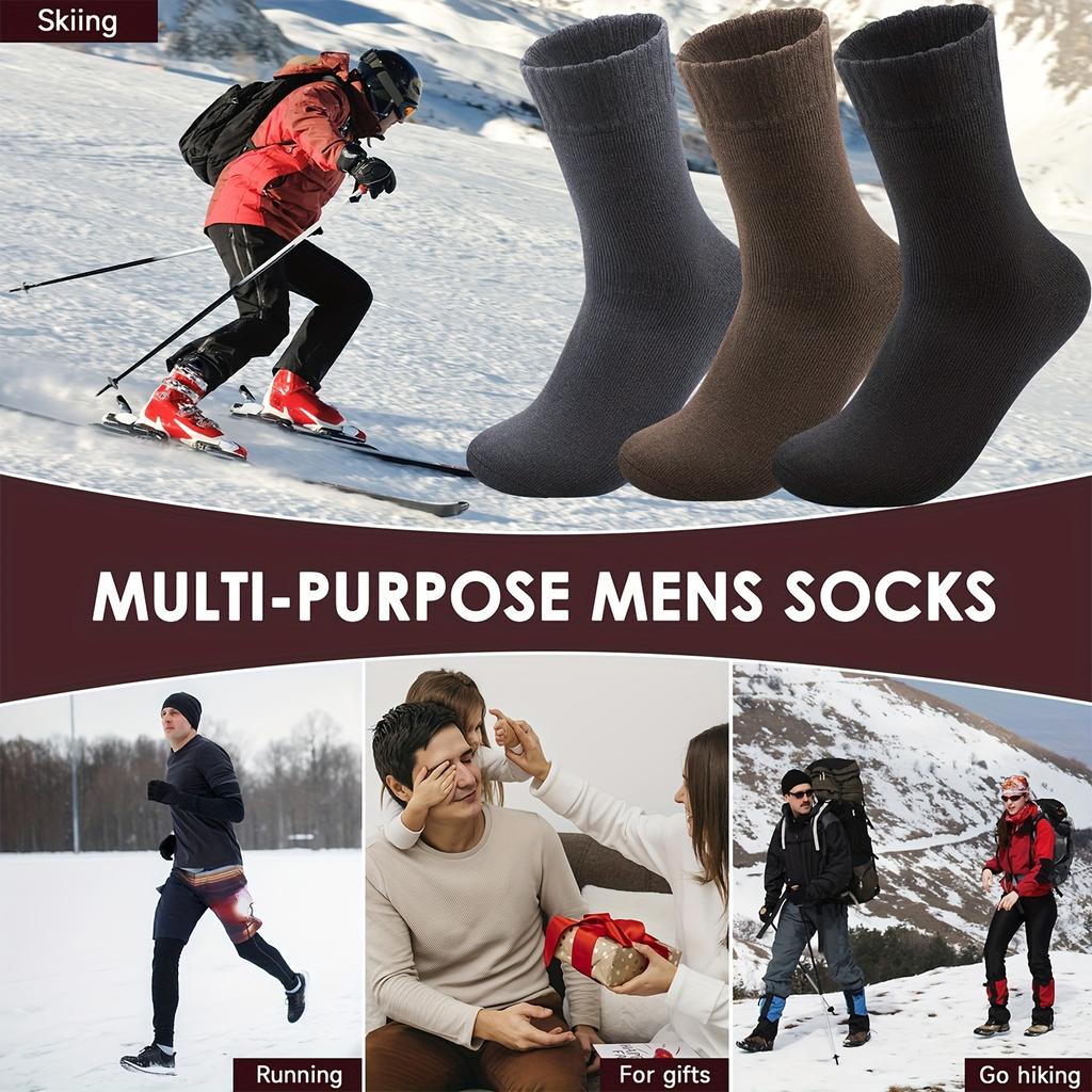 3 Pairs Thermal Socks For Men, Thick Winter Outdoors Warm Socks Mens, Soft Chunky Warm Classic Hiking Walking Boot Crew Socks,