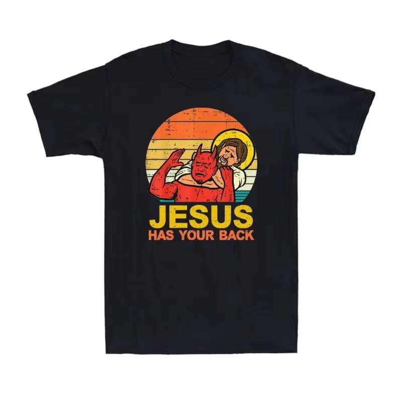 2026 New Relaxing For Jesus Has Your Back Tshirt Unisexs Summer Personality Street Cotton Loose Crew Neck Unisexs Tshirt