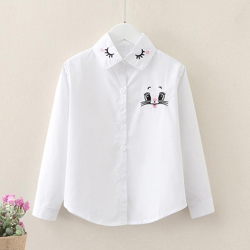 Рубашки для студентов-подростков для детей, школьная форма, белые блузки с длинными рукавами для маленьких девочек, весенне-осенняя детская одежда с бантом, топы