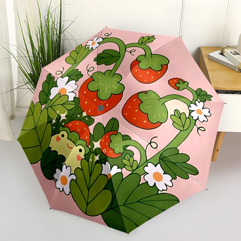 1pc Strawberry Garden Automatic Open/close Umbrella, 8-Rib sturdy structure, Portable Travel Umbrella, Parties, Everyday Use,12