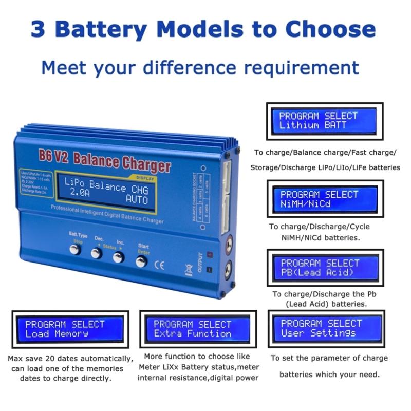 Advanced B6 V2 Digital Balance Charging Adapter For Drones Batteries Supports 4.35V LiHv And 20 Memory Slot for Remote Hobbies